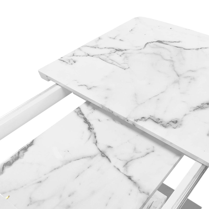 Table de salle à manger moderne extensible avec pieds en X et base en métal, Blanc, Blanc