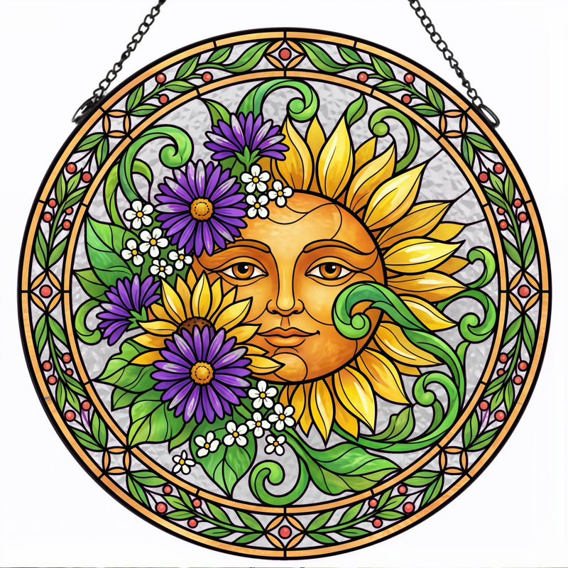 Panneau de vitrail Sun Face H 12 po, H 12 po