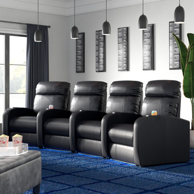 Upholstered Home Theater Seating with Cup Holder