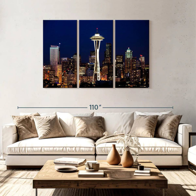 Sebbie Seattle Night Cityscape, 48" H x 74" W