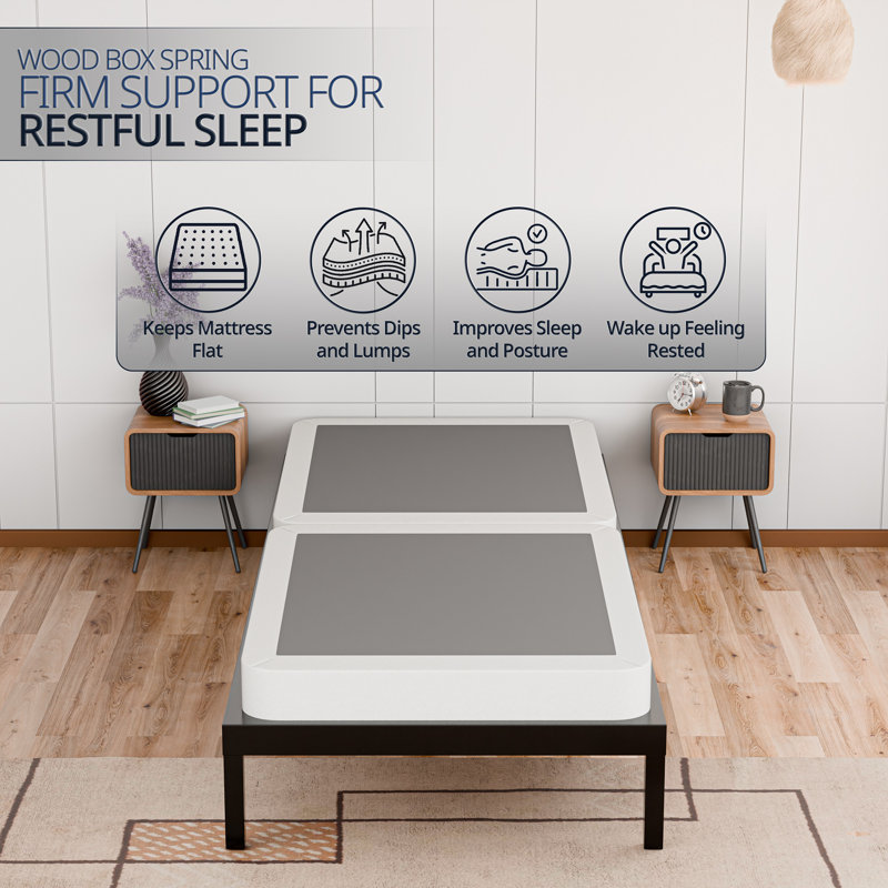 Split Wooden Box Spring / foundation for Mattress Support, Fully Assembled, Twin XL, Low Profile (4")