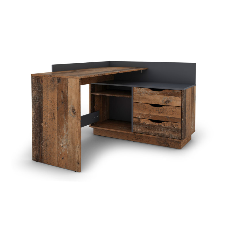 Thoman L-Shaped Writing Desk, Dark Brown/Black