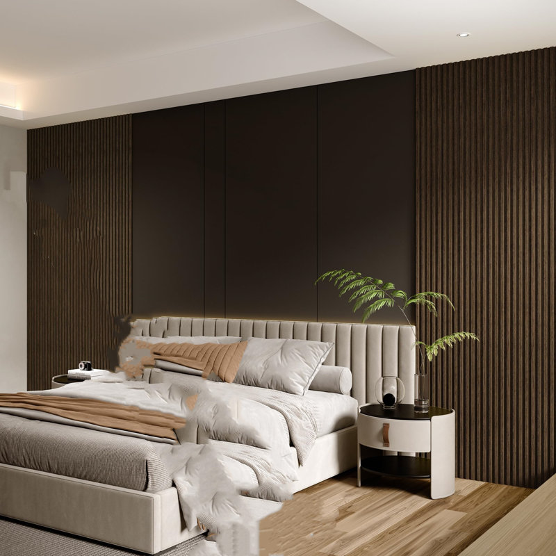 Paquet de 4, 94,5 po X 5,7 po Panneaux muraux en bois massif pour la décoration murale intérieure, lambris acoustique en bois, noir