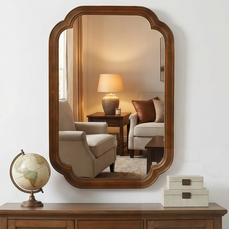 Miroir de coin en bois, 30 po x 20 po, Noyer foncé