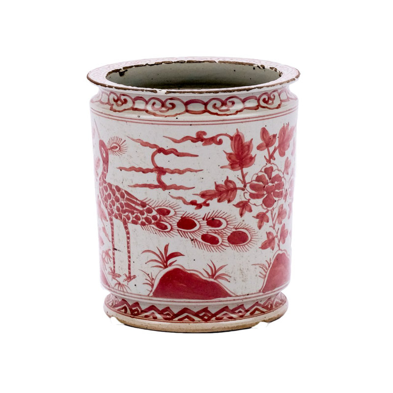 Handmade Ceramic Planter, Red, 10" H x 7" W x 7" D