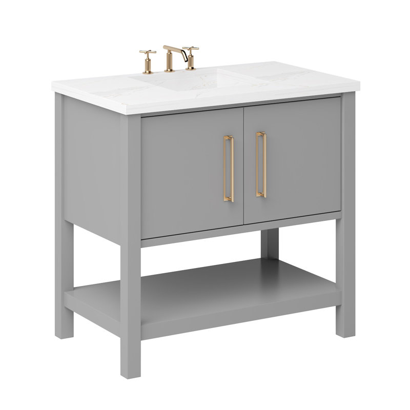 Kiawah Single Bath Vanity, Platinum Gray, Satin Gold, 42"