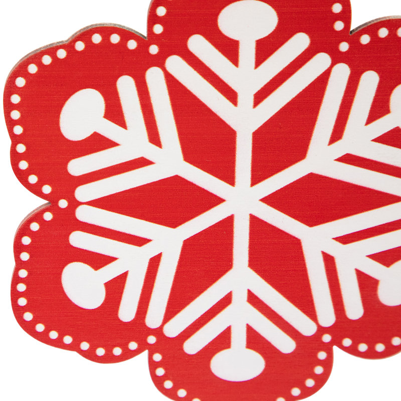 Red and White Wooden Snowflake Christmas Ornament with Polka Dots