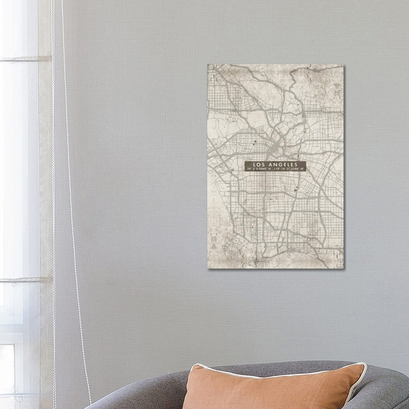 Los Angeles City Map Abstract by WallDecorAddict - Wrapped Canvas Print, 66.04 cm H x 45.72 cm W
