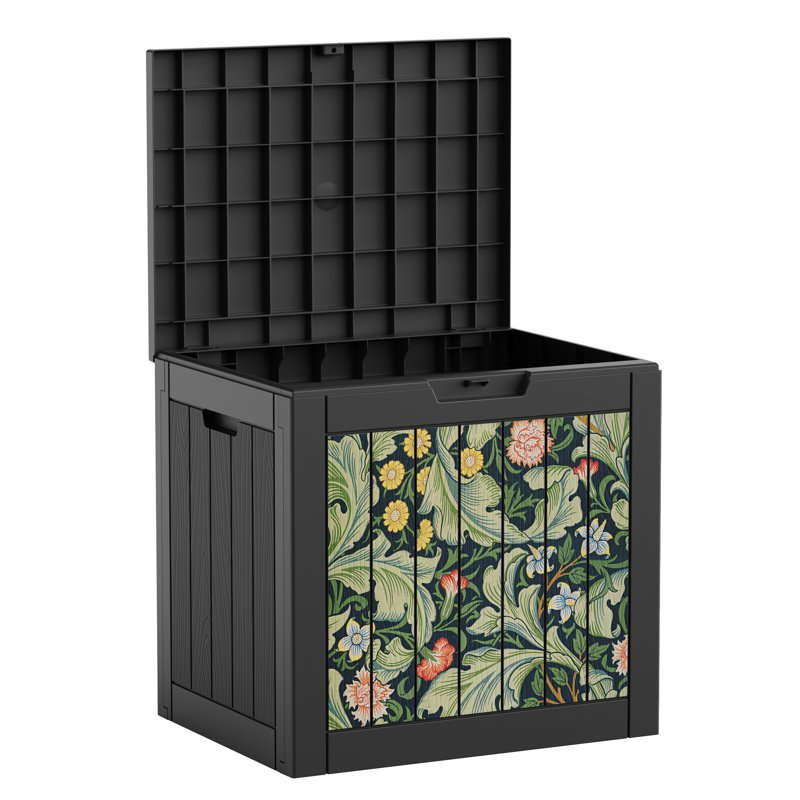 35 Gallon Black Decorative Print Resin Deck Box with Decorative Printed Panels