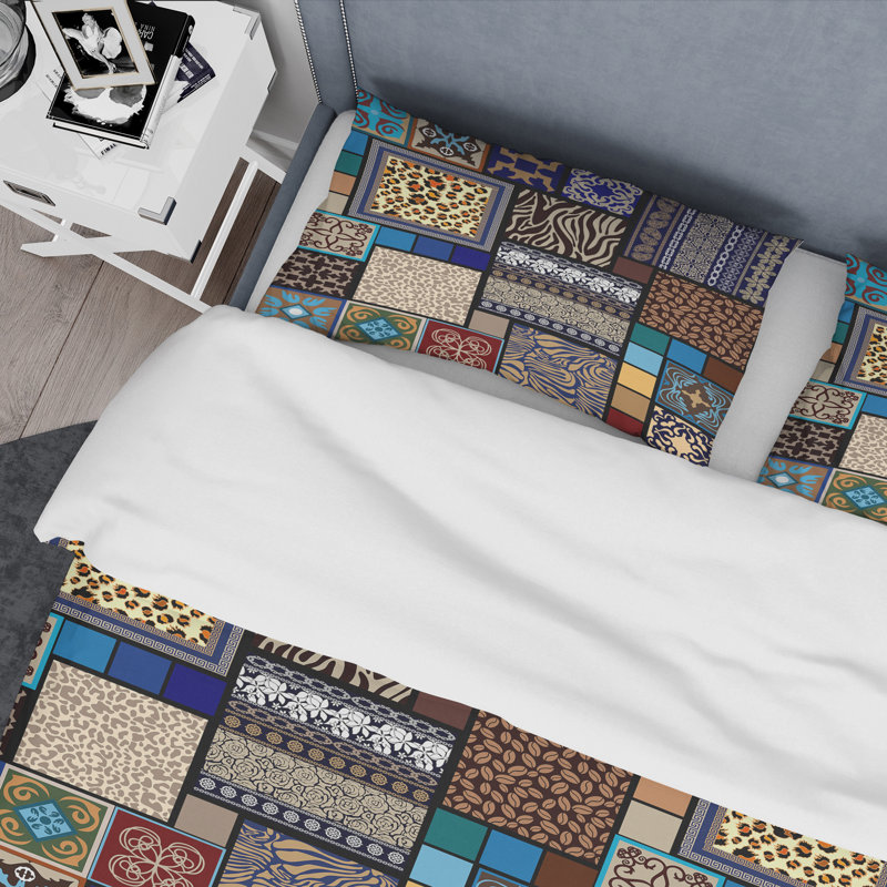 Multicolor Ethnic Patchwork - Abstract Duvet Cover Set - Microfiber Polyester, King Duvet Cover + 2 King Shams
