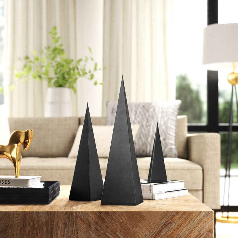 Pyramid Object 3 Piece Sculpture Set, Black