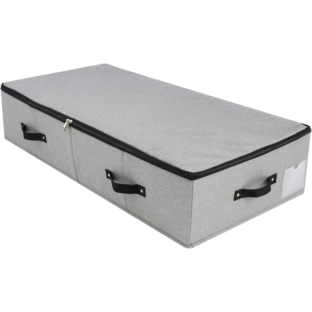 Foldable Fabric Under Bed Storage Box With Plastic Support Liner, 6 Handles, Zipper Lid, Blankets Clothes Comforters Storage Bin Organizer For Bedroom