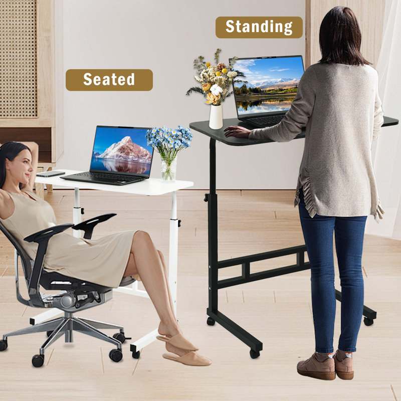  Side Table Mobile Standing Desk Adjustable Height Portable Laptop Table, Tv Tray Computer Workstation Sofa Bed Table For Home Office, Desktop 23.7" L X 15.8" W