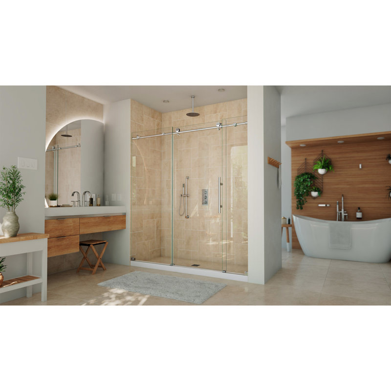 DreamLine Continuum 68-72 in. W x 76 in. H Fully Frameless Sliding Shower Door, Stainless Steel