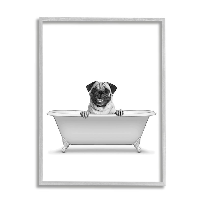 «Pug Dog In Tub Bathroom Pet on Wood» par Annalisa Latella, impression, H 16 po x l 20 po, Noir