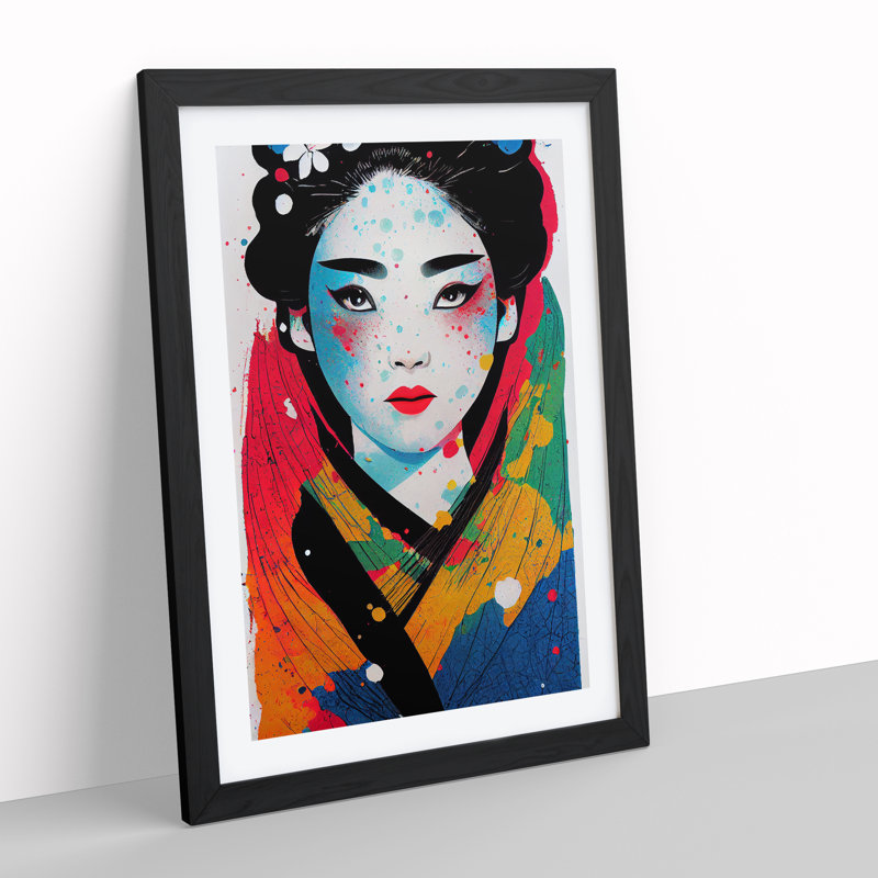 Geisha Paint Drip No.2 - Single Picture Frame Print, Black, 64cm H x 46cm W x 2cm D