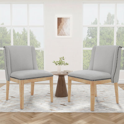 Modern Widen and Thicken Upholstered Dining Side Chair with Solid Wood Legs and Nailhead Trim