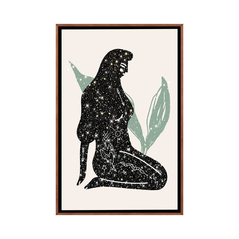 Lady Universe Glitter-impression d’art graphique, Pas de tapis, Toile classique avec cadre brun, H 26 po x l 18 po x 1,5 po