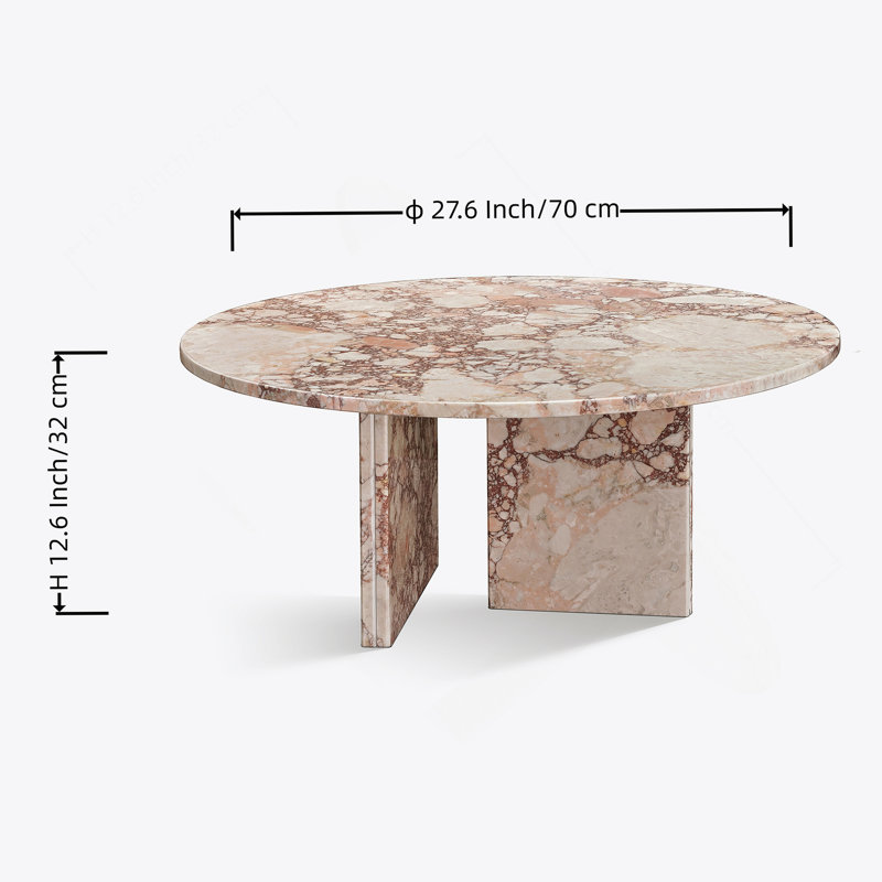 Table basse de luxe en marbre naturel rose, petite table de salon avec surface polie, pierre véritable, Pink