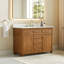 Meuble-lavabo simple Clarion de 48 po, couleur mangue brun, avec comptoir en pierre reconstituée blanche grainée, sans miroir.-1181307614