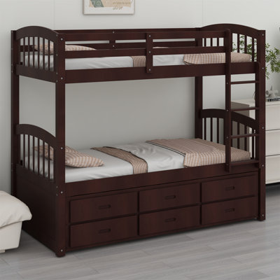 Wood Bunk Bed With Trundle And Drawers