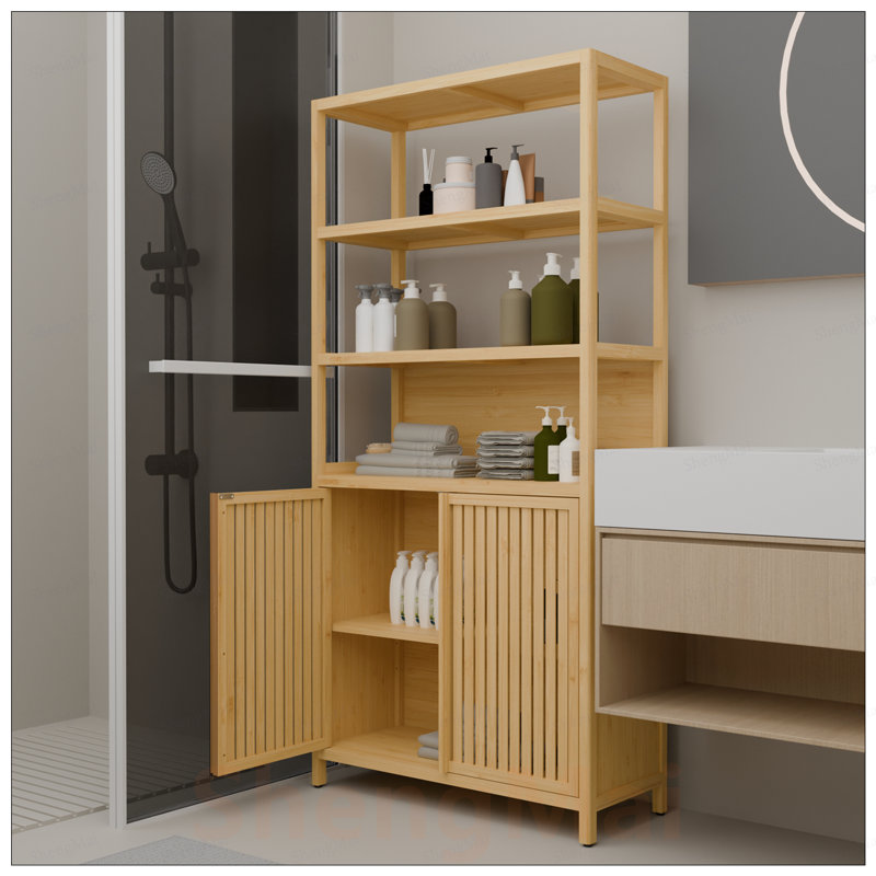 Grand support de rangement multi-scène haute capacité à deux portes, parfait pour la salle de bain et l'organisation à la maison