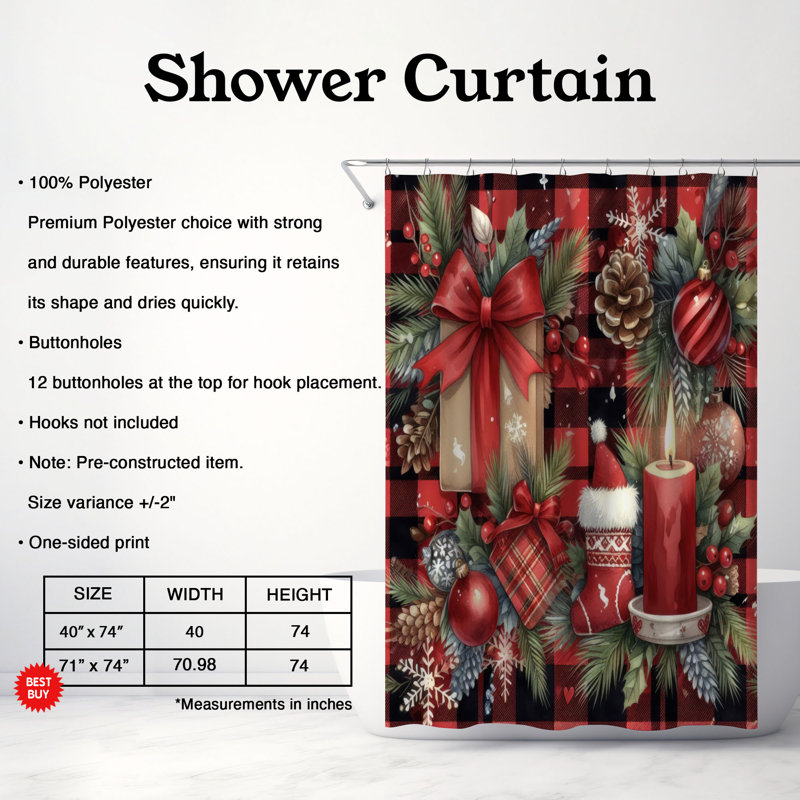 Rideaux de douche 1 pièce Winter Grids, H 74 po x l 71 po