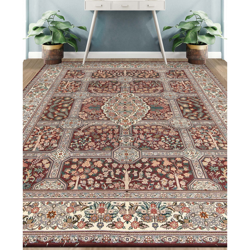 Tapis prune et ivoire noué à la main de haute qualité