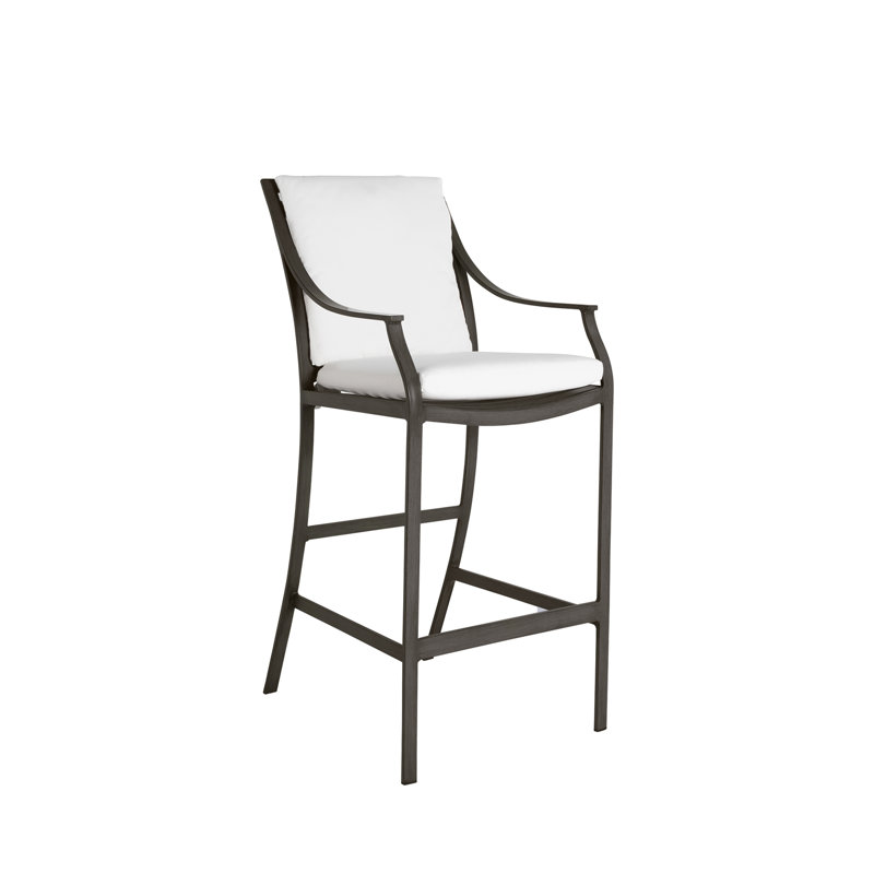 Monaco Wrought Aluminum Outdoor Ocean Outdoor Bar Stool 49.5 in., Welt, Arbor Chambray