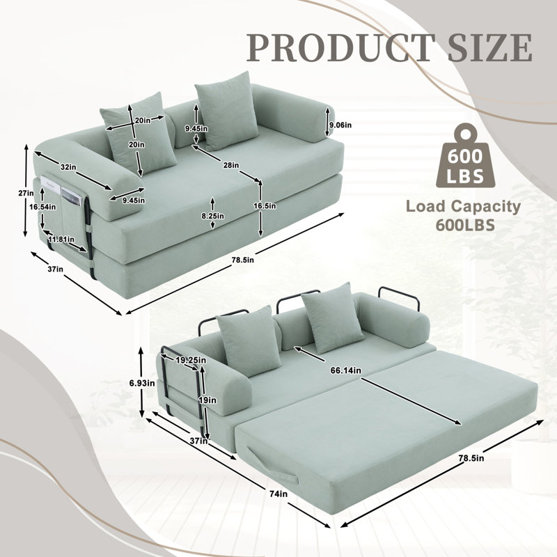 Canapé pliable et compressible, Bleu menthe