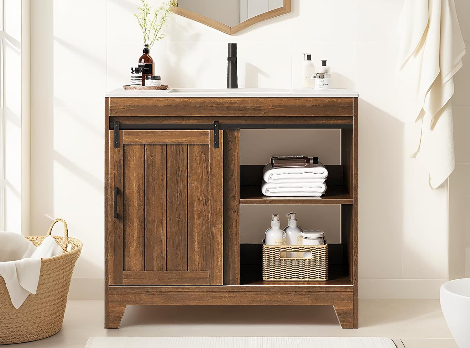 Gracie Oaks 36"Farmhouse Bathroom Vanity with Ceramic Sink,Freestanding ...