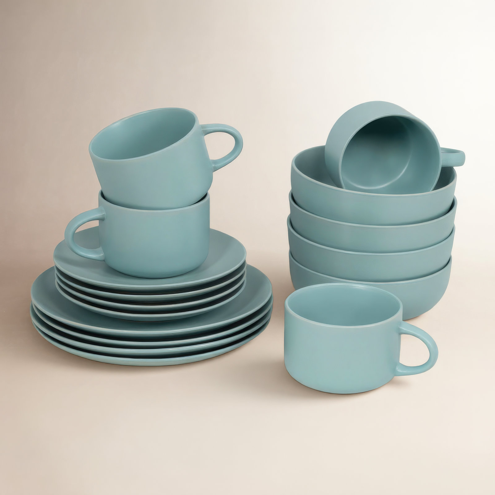 Wazee Matte Stoneware Dinnerware Set - Service for 4, Mineral Blue