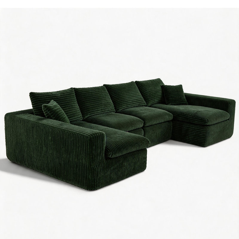 Canapé d'angle 1 pièce en tissu velours côtelé de 130 pouces avec fonction canapé-lit
