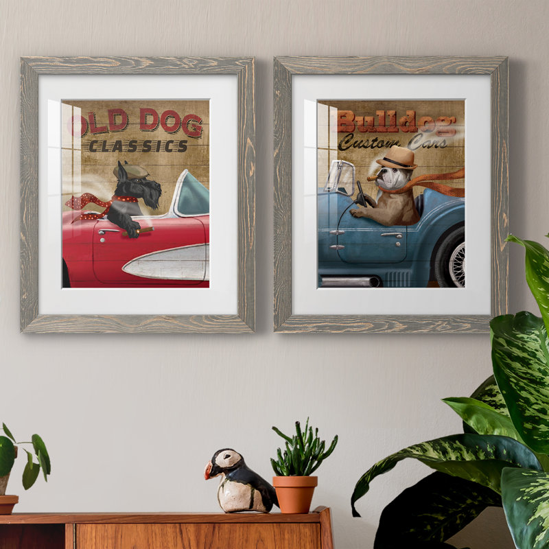 Old Dog Classics - ensemble de 2 peintures, Cadre en papier gris, H 24 po x l 36 po x P 1,5 po