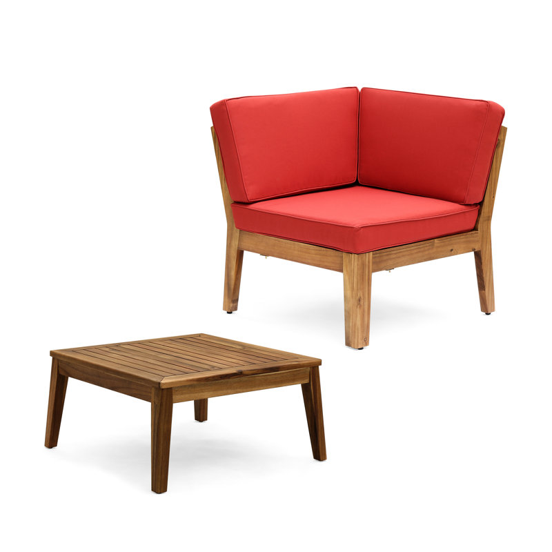 Table en bois rouge - travail à lattes fines, matériau de coussin d'eau, structure de café modulaire multicolore, sièges, coussins,