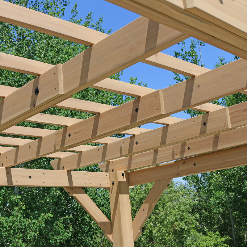 10' x 12' Pergola  Premium Cedar Wood Structure with Multilevel Roof Design and Natural Brown Stain Finish