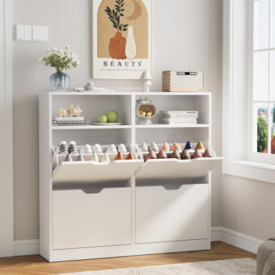 24 Pair Shoe Storage Cabinet, Flip-Out Narrow Shoe Rack with 2 Compartment