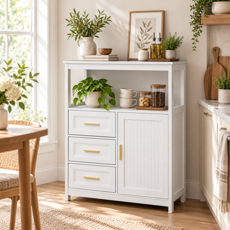 Buffet moderne avec tiroirs et porte Bargamin, Blanc