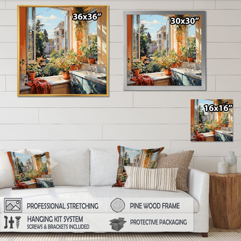 " Bath Laundry Urban Oasis II ", 16" H x 16" D x 1" D, Silver Single Picture Framed