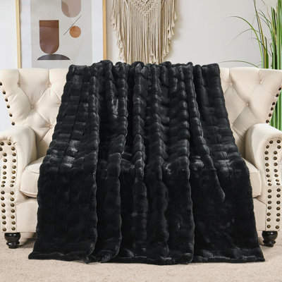 Biscoe Faux Fur Knitted Throw Blanket