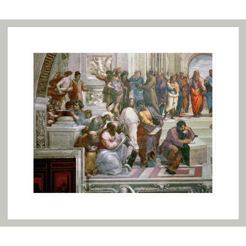 L'école d'Athènes, détail du côté gauche montrant Pythagore entouré d'étudiants et Michel-Ange de Raphaël - Impression Giclée encadrée