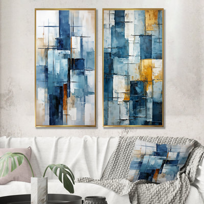 Cerulean Cubism Shapes - Abstract Shapes, ensemble de 2 reproductions d'art sur toile