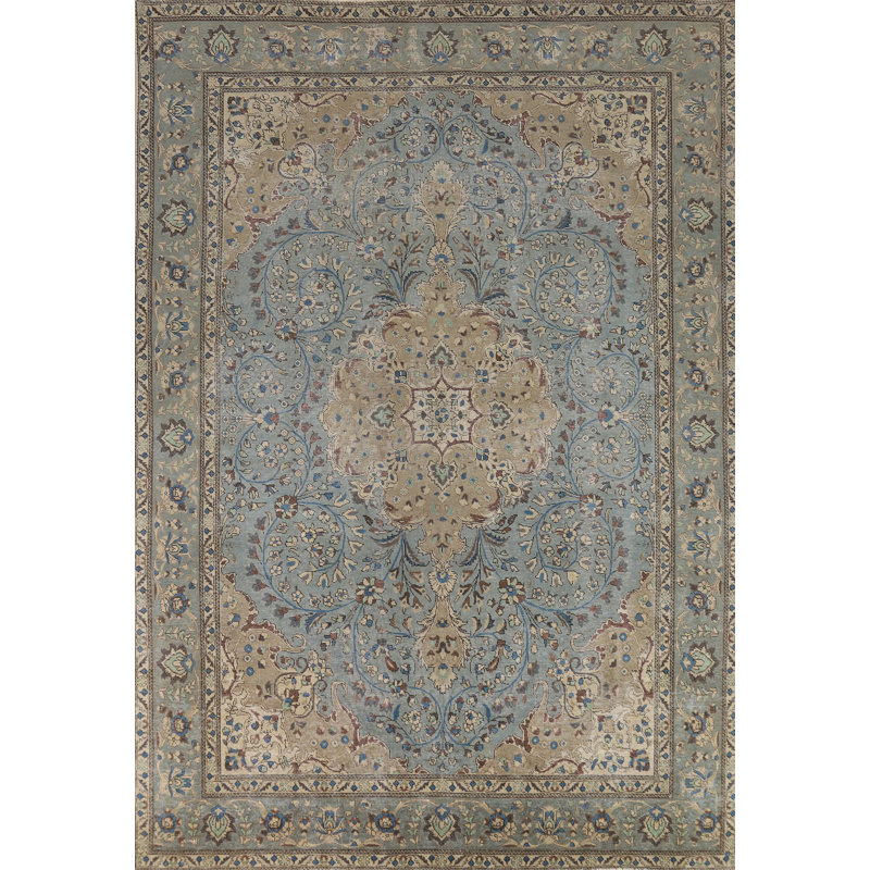 Tapis bleu clair floral traditionnel 8 x 11