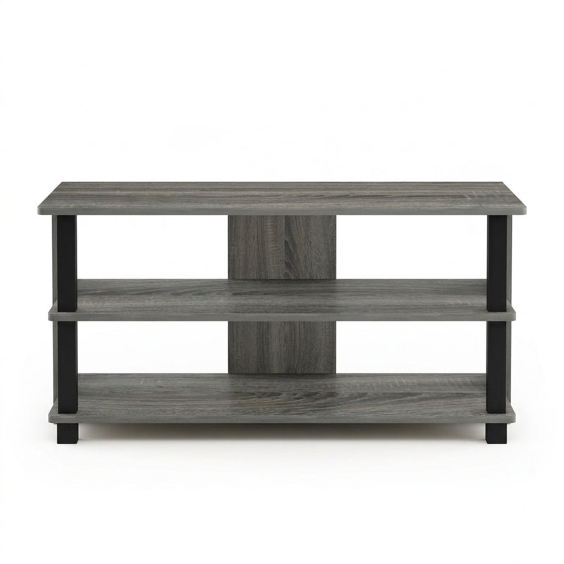 Meuble télé en bois de chêne français gris et noir convenant aux téléviseurs de 40 po ou moins avec tablette inférieure ouverte