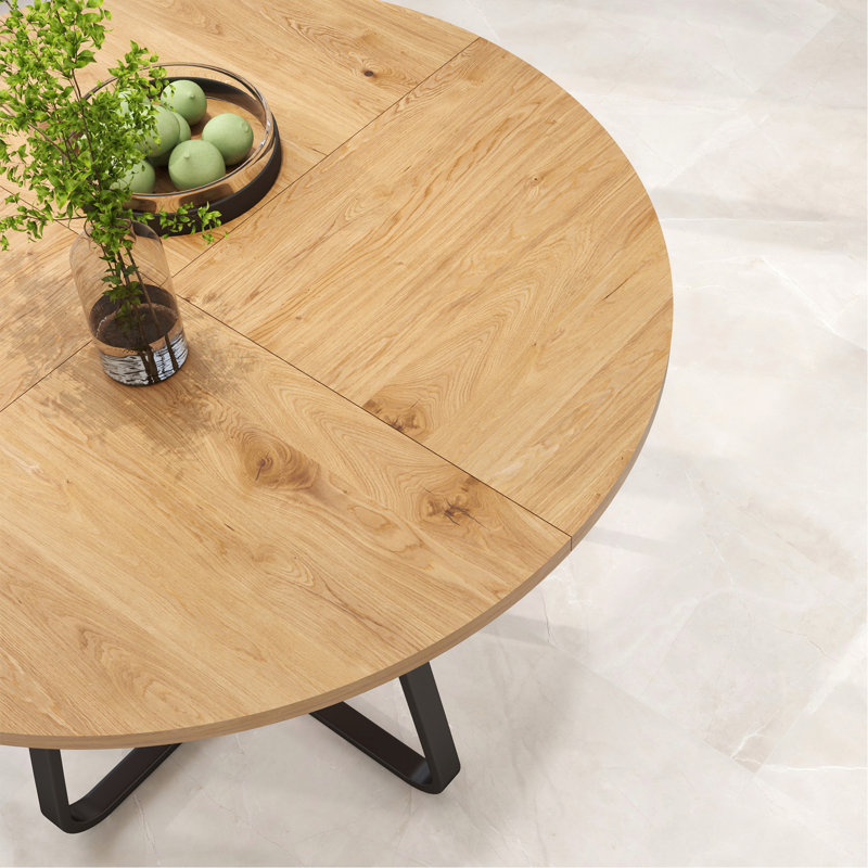 43.3" Round Dining Table For 4-6 People, MDF Wood Tabletop With Sturdy Metal Legs, Modern Kitchen Table With X-Shaped Base, Easy Assembly, Large Round Dinner Table For Dining Room, Living Room & Apart