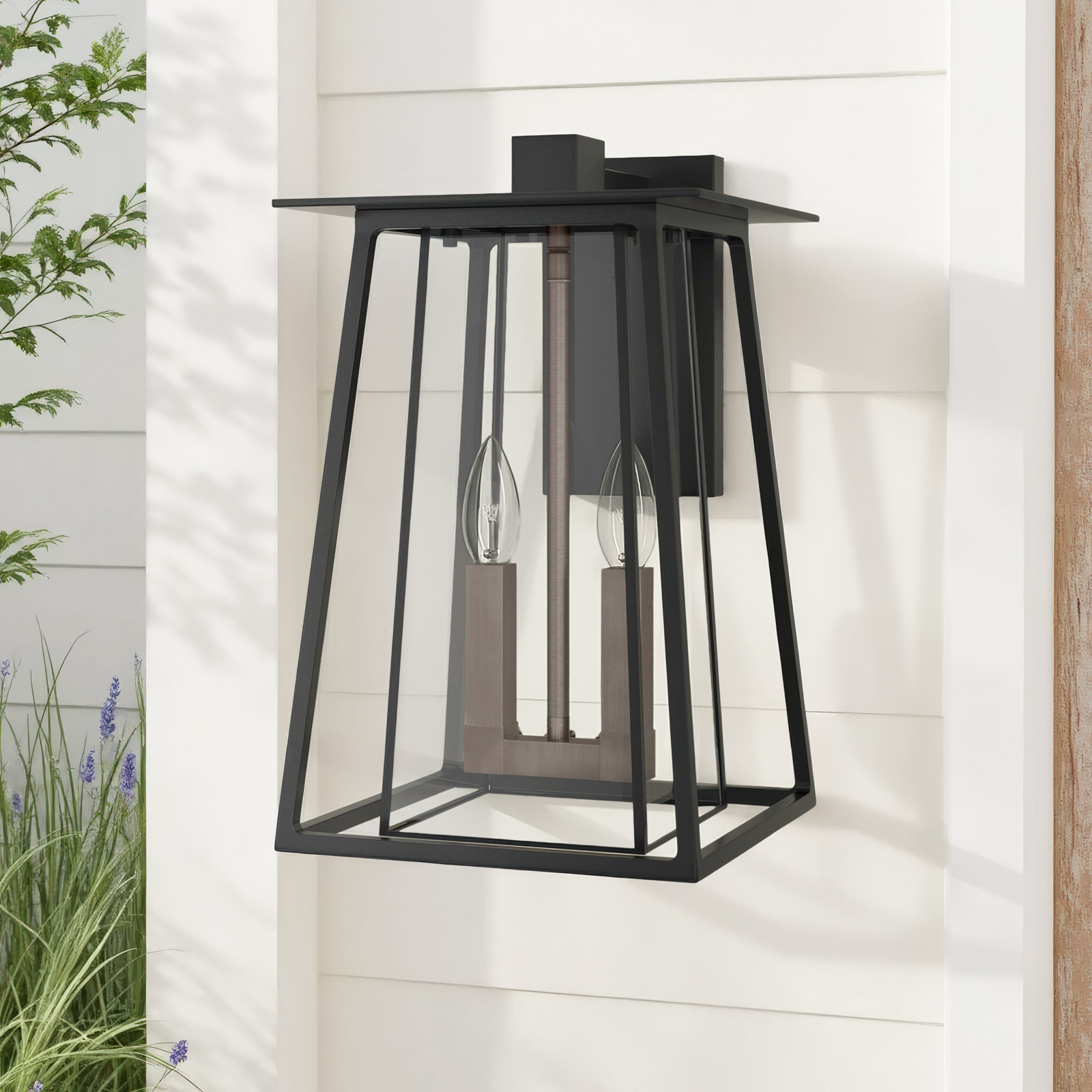 2 Light Bell Outdoor Wall Light, Black/Brown, LED