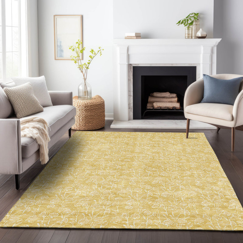 Tapis doré Prisco lavable à la machine de qualité supérieure, Rectangle 5 pi x 7 pi 6 po