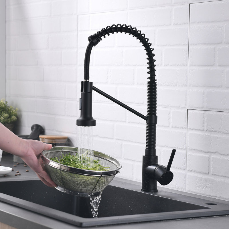 Robinet de cuisine rétractable à poignée simple, Noir mat