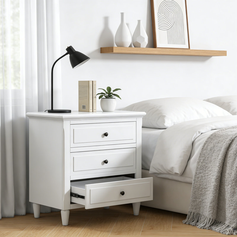 Table de chevet 3 tiroirs - Table de chevet moderne avec glissières à roulement à billes pour la chambre à coucher ou le salon