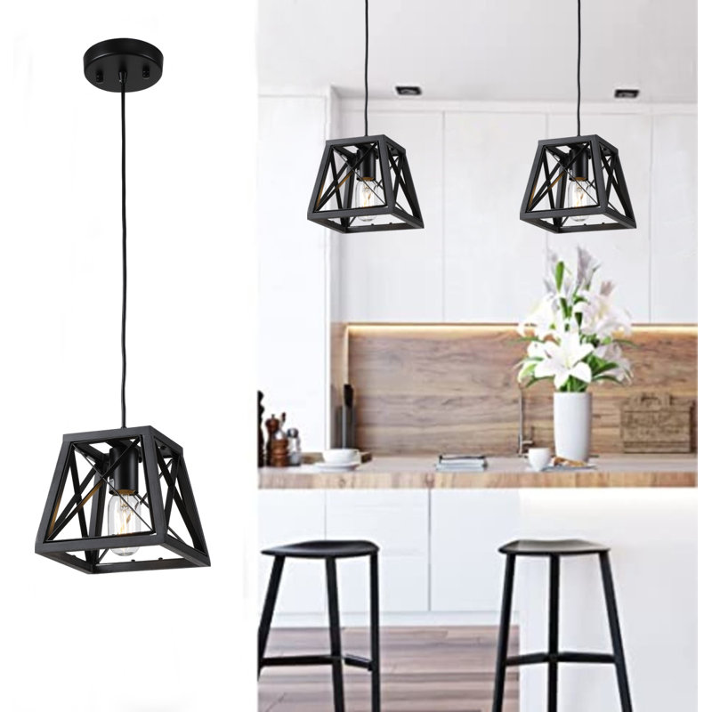 Luminaire suspendu géométrique à 1 lumière avec accents en bois Moraco